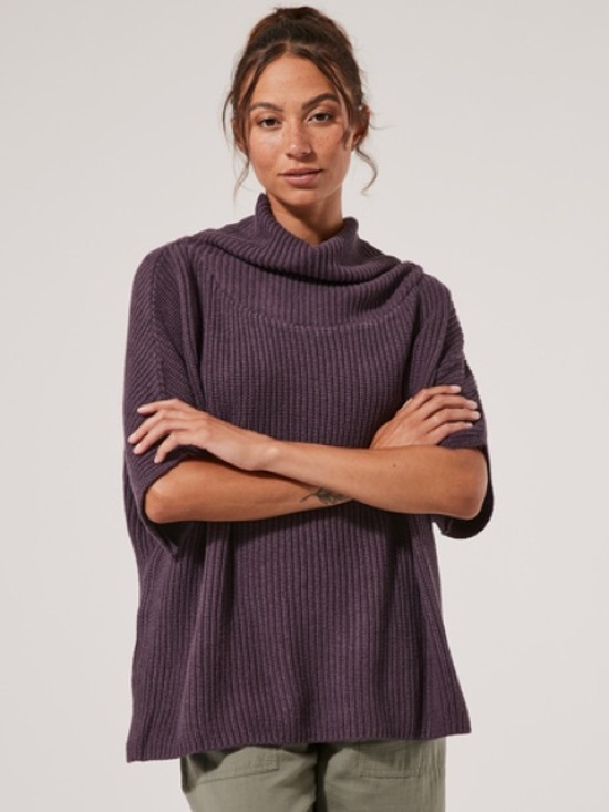 Pact Sweaters - Pact Women's Purple Thistle Heather Sweater Poncho OS